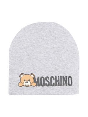 Moschino Kids Teddy Bear-motif stretch-cotton beanie - Grey