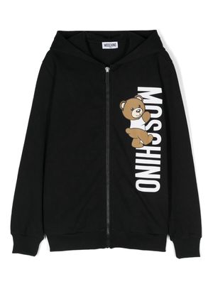 Moschino Kids Teddy-Bear-motif zipped hoodie - Black