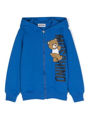 Moschino Kids Teddy-Bear-motif zipped hoodie - Blue