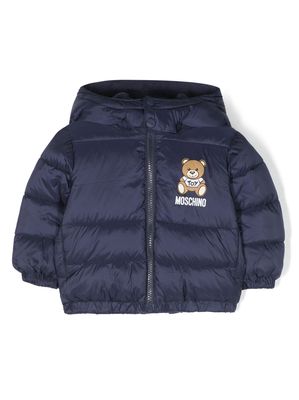Moschino Kids Teddy Bear padded hooded jacket - Blue