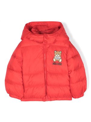 Moschino Kids Teddy Bear padded hooded jacket - Red