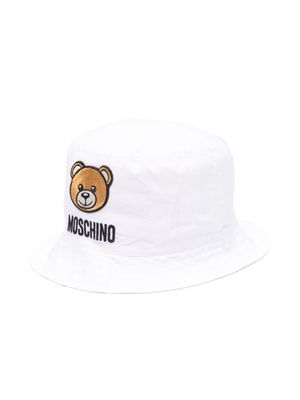Moschino Kids Teddy Bear-patch cotton bucket hat - White