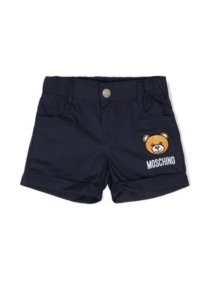 Moschino Kids Teddy Bear-patch cotton shorts - Blue