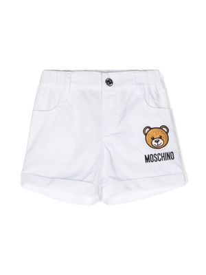 Moschino Kids Teddy Bear-patch cotton shorts - White