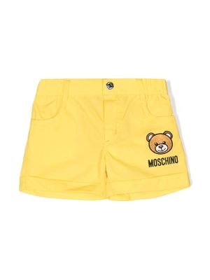 Moschino Kids Teddy Bear-patch cotton shorts - Yellow
