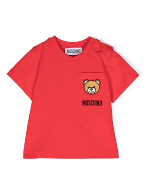 Moschino Kids Teddy Bear-patch cotton T-shirt - Red