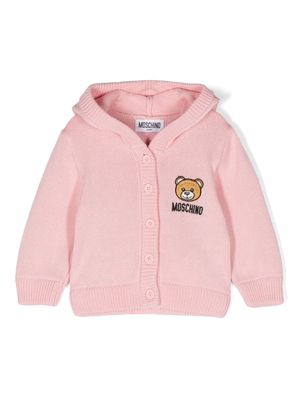 Moschino Kids Teddy Bear-patch hooded cardigan - Pink