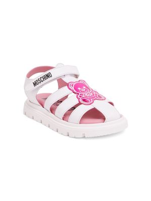 Moschino Kids Teddy Bear-patch leather sandals - White