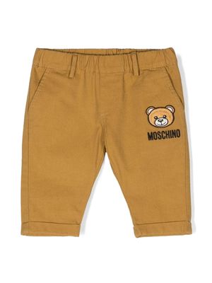 Moschino Kids Teddy Bear-patch mid-rise chino trousers - 20327 - Marrone