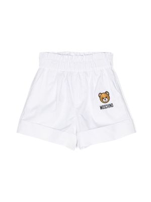 Moschino Kids Teddy Bear-patch poplin shorts - White