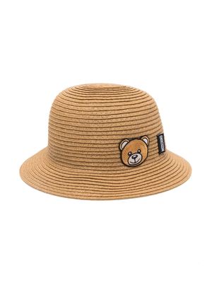 Moschino Kids Teddy Bear-patch raffia hat - Neutrals