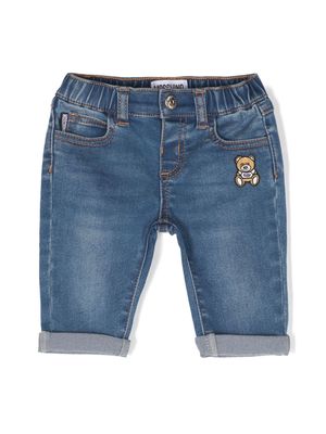 Moschino Kids Teddy Bear-patch stretch jeans - Blue