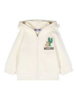 Moschino Kids Teddy Bear-patch zipped-up hoodie - Neutrals