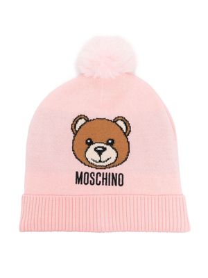 Moschino Kids Teddy Bear pompom beanie - Pink