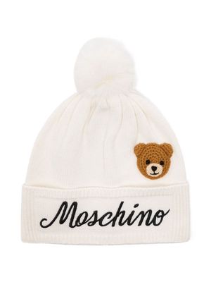 Moschino Kids Teddy Bear pompom-detail beanie - White