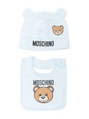 Moschino Kids Teddy Bear-print bib and hat set - Blue