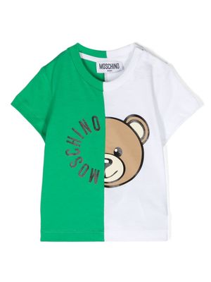 Moschino Kids Teddy Bear-print colour-block T-shirt - Green