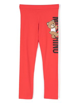 Moschino Kids Teddy Bear-print cotton blend leggings - Red