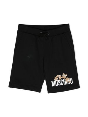 Moschino Kids Teddy Bear-print cotton shorts - Black