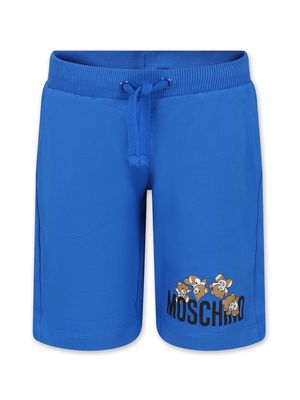 Moschino Kids Teddy Bear-print cotton shorts - Blue
