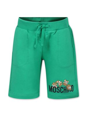 Moschino Kids Teddy Bear-print cotton shorts - Green