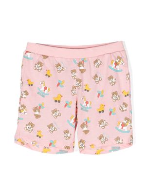 Moschino Kids Teddy Bear-print cotton shorts - Pink
