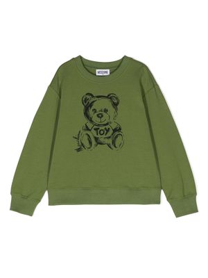 Moschino Kids Teddy Bear-print cotton sweatshirt - Green