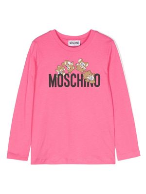 Moschino Kids Teddy-Bear-print cotton T-shirt - Pink