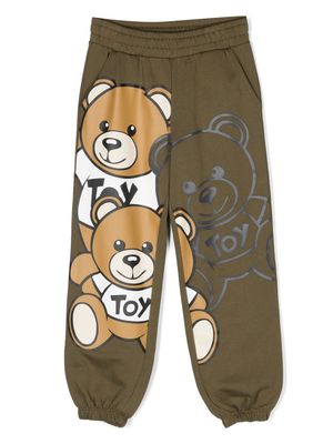 Moschino Kids Teddy Bear-print cotton track pants - Green