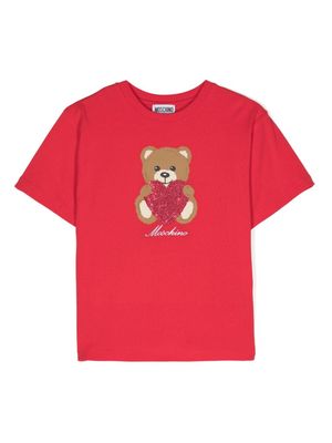 Moschino Kids Teddy Bear-print glitter-detail T-shirt - Red