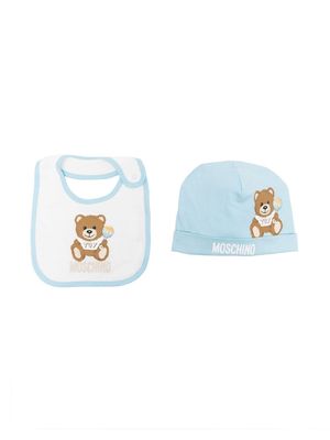 Moschino Kids Teddy Bear-print hat set - Blue