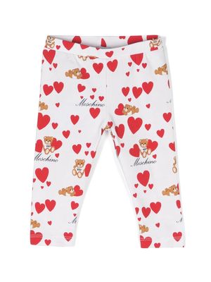 Moschino Kids Teddy Bear-print heart-print leggings - White