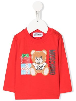 Moschino Kids Teddy Bear-print long-sleeve T-shirt - Red