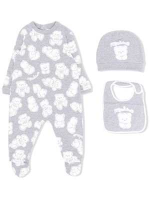 Moschino Kids teddy-bear print onesie - Grey