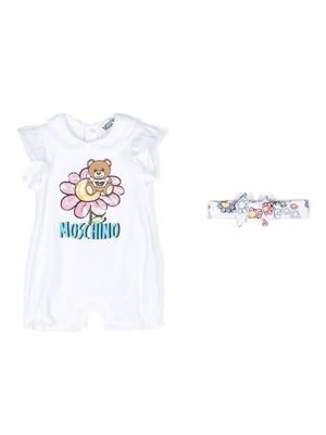 Moschino Kids Teddy Bear-print romper & headband - White