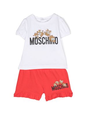Moschino Kids Teddy Bear-print ruffle-detail shorts set - Red