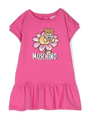 Moschino Kids Teddy Bear print ruffle-hem dress - Pink