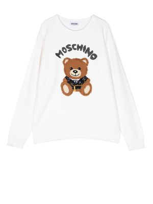 Moschino Kids Teddy Bear purl-knit jumper - White
