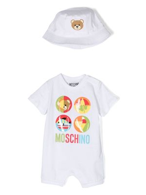 Moschino Kids Teddy Bear romper hat set - White