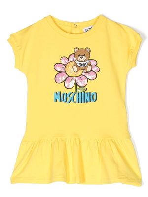Moschino Kids Teddy Bear ruffle-trim dress - Yellow