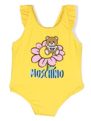 Moschino Kids Teddy Bear ruffle-trim one-piece - Yellow
