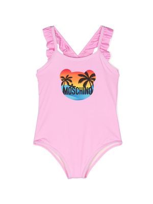 Moschino Kids Teddy Bear ruffled swimsuit - Pink