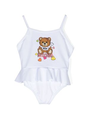 Moschino Kids Teddy Bear ruffled swimsuit - White