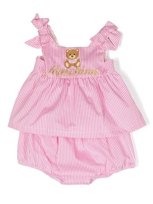Moschino Kids Teddy Bear striped dress - Pink