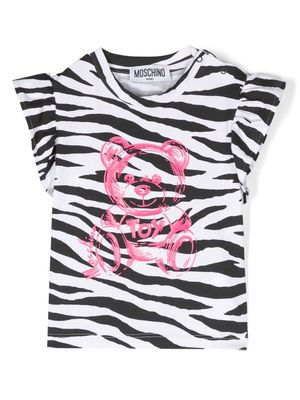 Moschino Kids Teddy Bear zebra-print T-shirt - White