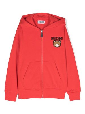 Moschino Kids Teddy Bear zip-up hoodie - Red