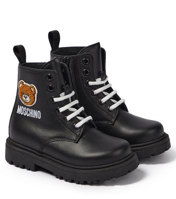 Moschino Kids Teddy leather lace-up boots