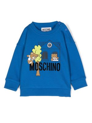 Moschino Kids teddy logo-appliqué sweatshirt - Blue