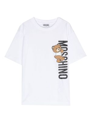 Moschino Kids teddy logo-prin cotton t t-shirt - White