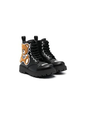 Moschino Kids teddy patch lace-up boots - Black